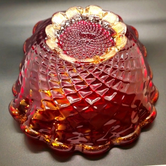 FOSTORIA? Ruby Red Bowl 11" Long x 8.5" Wide Footed Bowl W/Gold Flake and Foot. - Picture 3 of 9